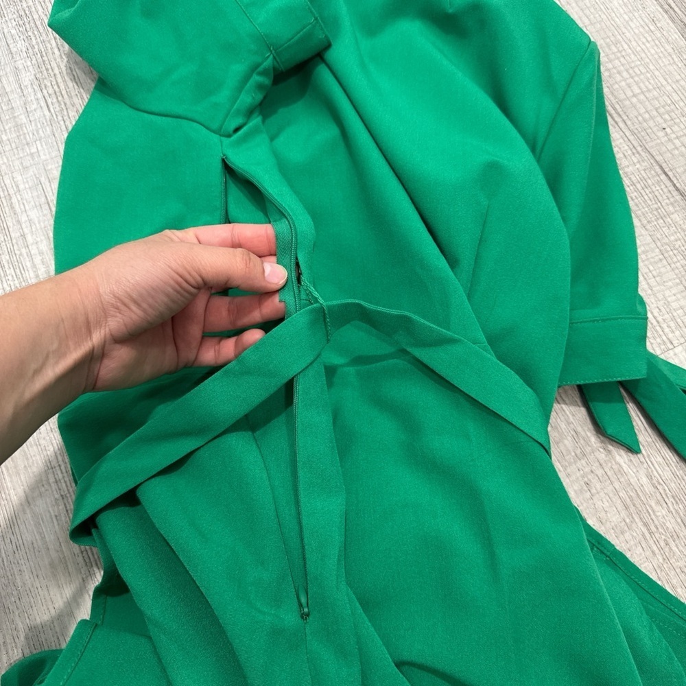 Sharagano Vibrant Green Midi Dress with Tie Sleeves size 6 - Picture 13 of 16